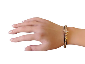 Estate Vintage Bracelet 14k Yellow Gold and Diamonds Black Enamel Mid Century - Joseph Diamonds