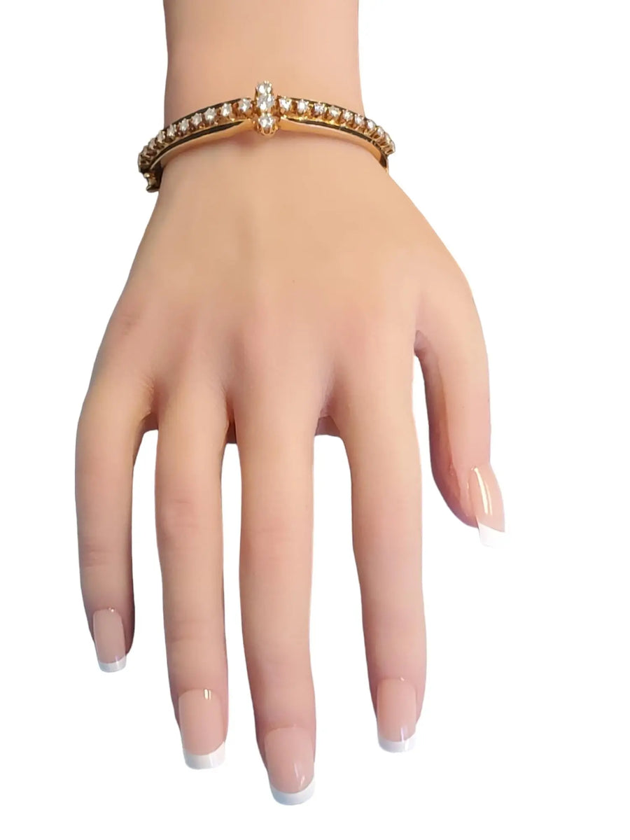Estate Vintage Bracelet 14k Yellow Gold and Diamonds Black Enamel Mid Century - Joseph Diamonds