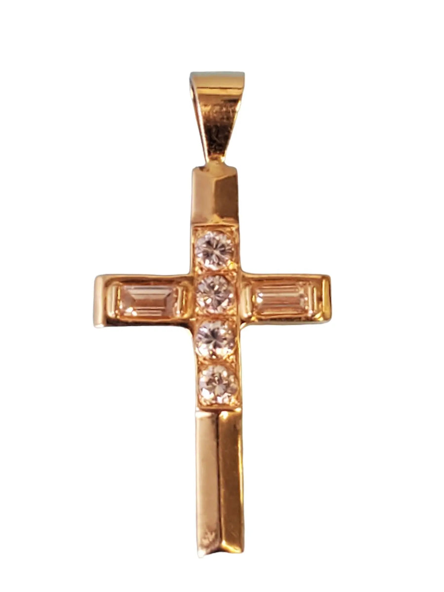 Estate Vintage Cross Pendant 14k Yellow Gold and White VS Diamonds - Joseph Diamonds