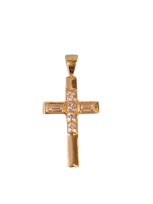 Estate Vintage Cross Pendant 14k Yellow Gold and White VS Diamonds - Joseph Diamonds