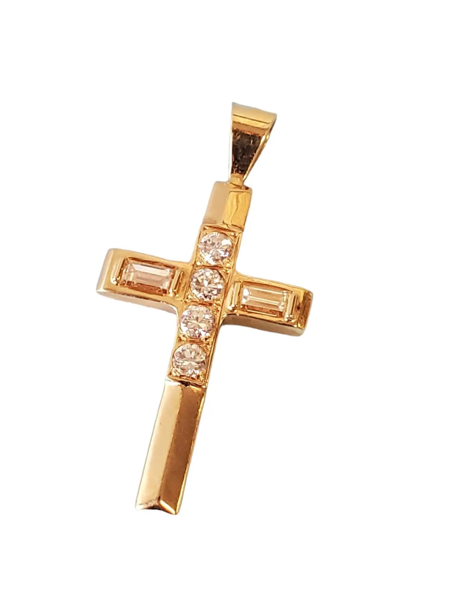 Estate Vintage Cross Pendant 14k Yellow Gold and White VS Diamonds - Joseph Diamonds