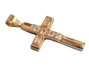 Estate Vintage Cross Pendant 14k Yellow Gold and White VS Diamonds - Joseph Diamonds