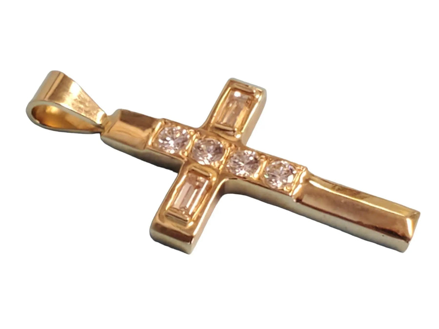 Estate Vintage Cross Pendant 14k Yellow Gold and White VS Diamonds - Joseph Diamonds