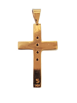 Estate Vintage Cross Pendant 14k Yellow Gold and White VS Diamonds - Joseph Diamonds