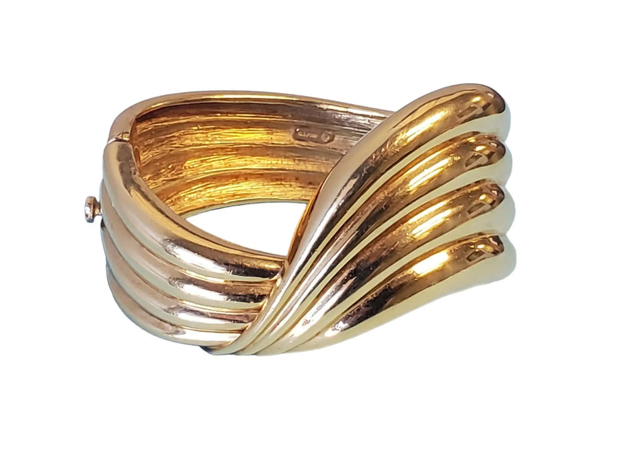 Estate Vintage Cuff Heavy 18k Yellow Gold Hinged Bracelet - Joseph Diamonds