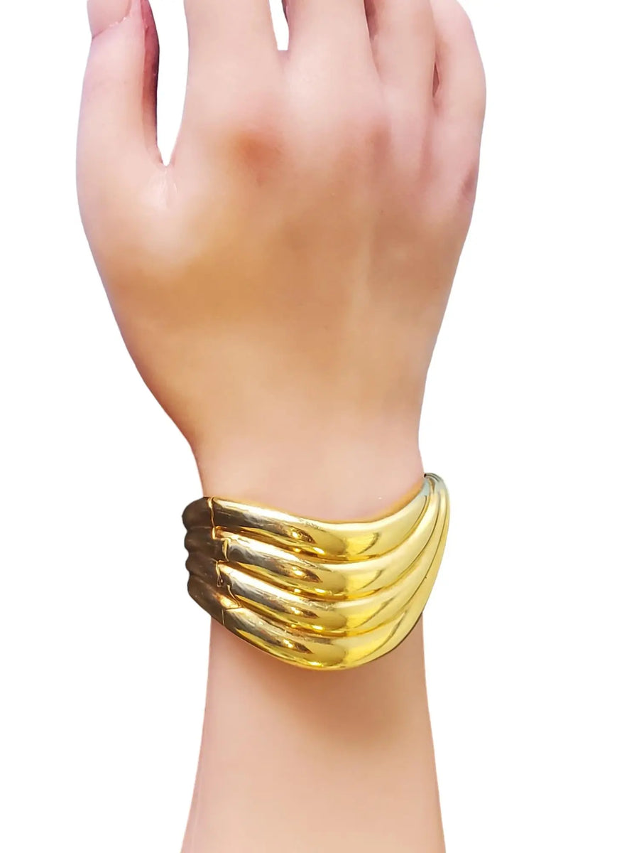 Estate Vintage Cuff Heavy 18k Yellow Gold Hinged Bracelet - Joseph Diamonds