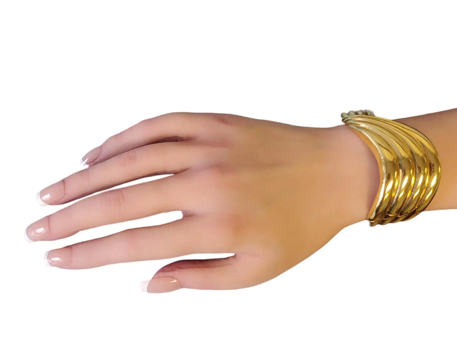 Estate Vintage Cuff Heavy 18k Yellow Gold Hinged Bracelet - Joseph Diamonds