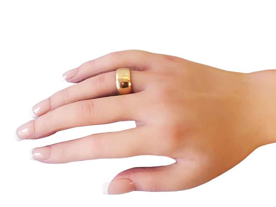 Estate Vintage Wide Wedding Band 14k Yellow Gold Cigar Style - Joseph Diamonds