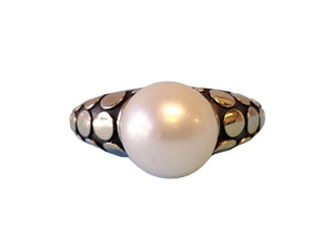 John Hardy Pearl Ring Sterling Silver 18k Yellow Gold Dot Pattern Design - Joseph Diamonds