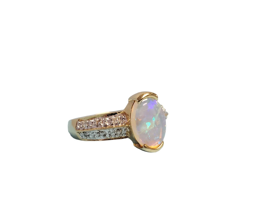 Opal 14k yellow gold diamond ring designer white opal diamond band - Joseph Diamonds