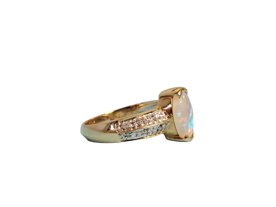 Opal 14k yellow gold diamond ring designer white opal diamond band - Joseph Diamonds