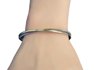 David Yurman Signed Bangle 18k Yellow Gold and Sterling Braided Bracelet