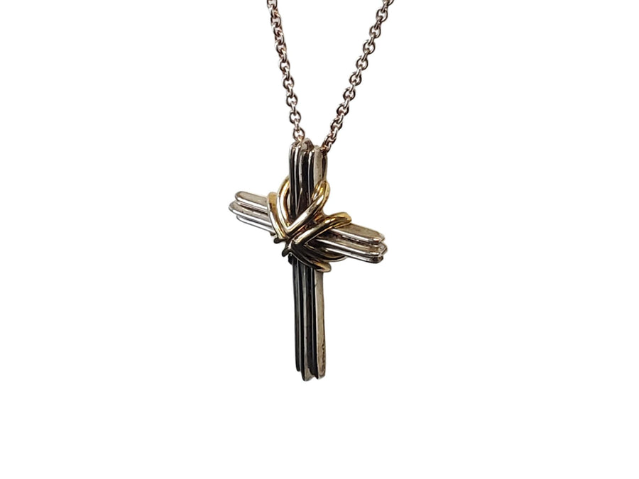 Vintage Tiffany & Co. Sterling 18k Cross and Necklace 24"