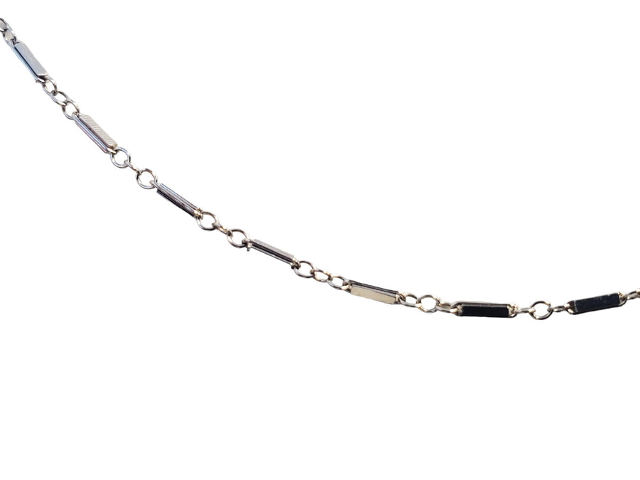 Vintage 14k Chain White Gold Stamped Link and Bar Pattern Minimalistic Necklace
