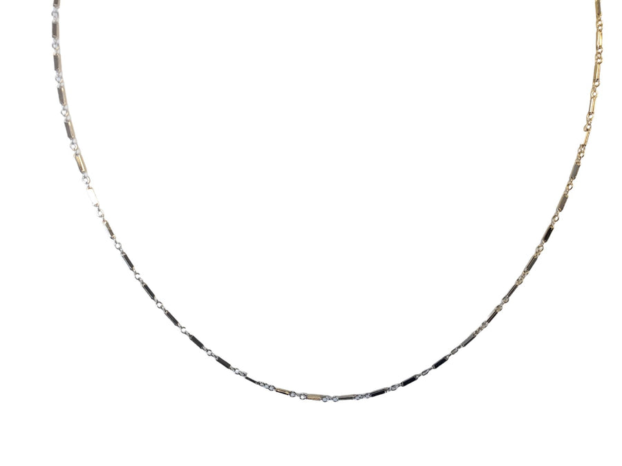 Vintage 14k Chain White Gold Stamped Link and Bar Pattern Minimalistic Necklace