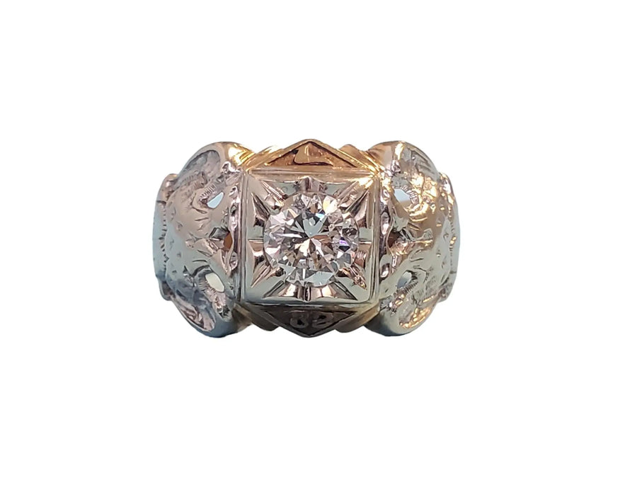 Vintage 10K Masonic Ring 1.05ct Round Diamond signed Gothic 32nd Degree