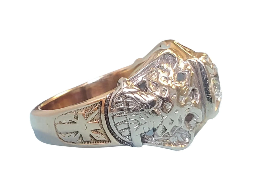 Vintage 10K Masonic Ring 1.05ct Round Diamond signed Gothic 32nd Degree