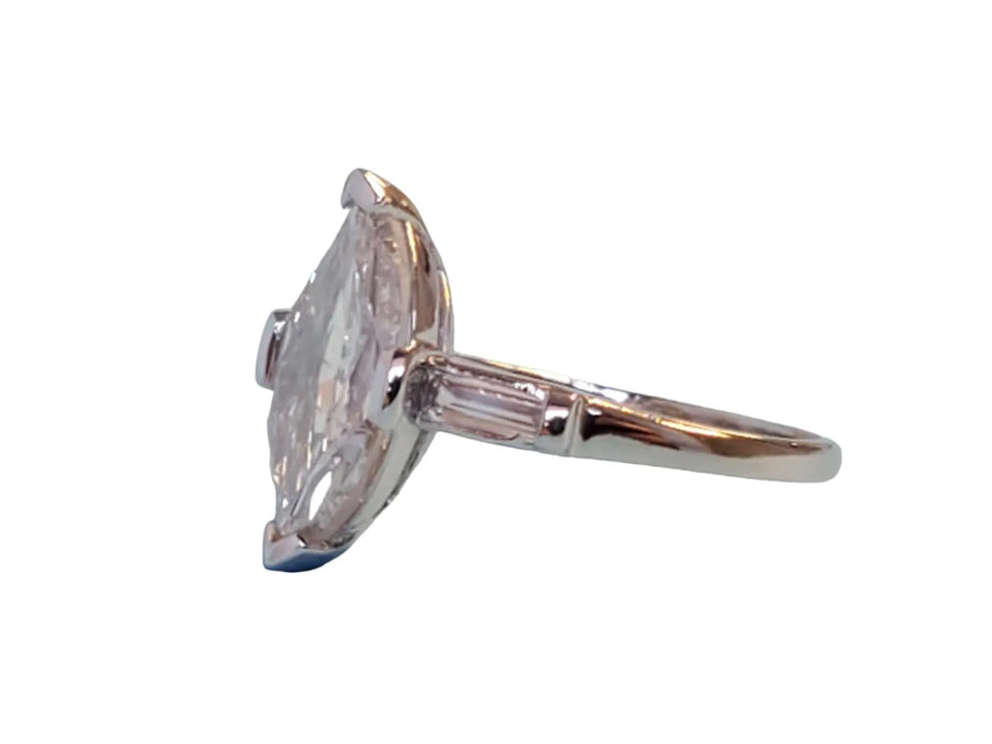 Vintage 2.60tcw Old Marquise Cut Platinum Engagement Diamond Ring