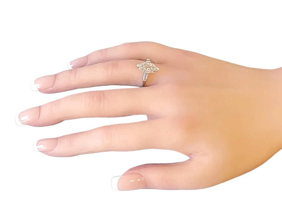 Vintage 2.60tcw Old Marquise Cut Platinum Engagement Diamond Ring