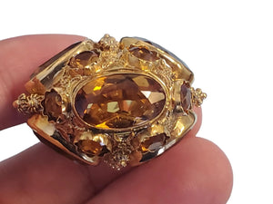 Vintage Pendant Crown 18k Yellow Gold Charm Oval Citrine and Pearls - Joseph Diamonds