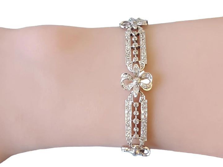 Vintage Platinum Diamond Bracelet circa 1940-1950 Old Mine Cuts 3.5tcw - Joseph Diamonds