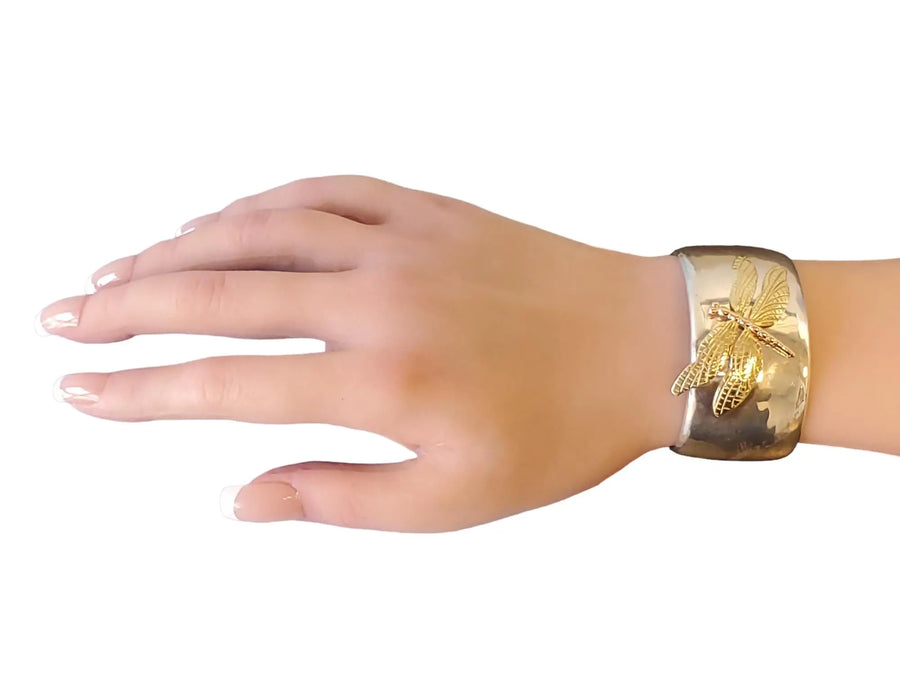 Vintage TIFFANY & CO. 18K Dragonfly Tri-Color Gold Sterling Cuff Bracelet - Joseph Diamonds