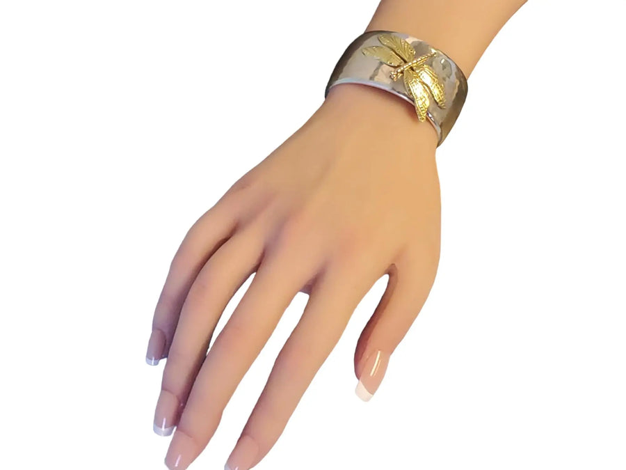 Vintage TIFFANY & CO. 18K Dragonfly Tri-Color Gold Sterling Cuff Bracelet - Joseph Diamonds
