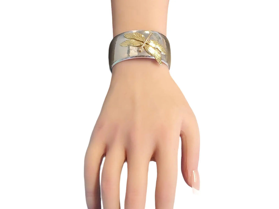 Vintage TIFFANY & CO. 18K Dragonfly Tri-Color Gold Sterling Cuff Bracelet - Joseph Diamonds